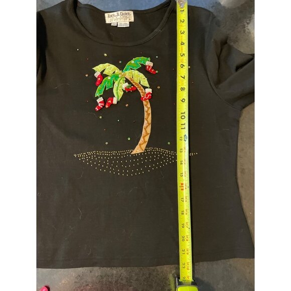 Jack B Quick Black Christmas Stocking Palm Tree Holiday T Shirt Sz L - Picture 8 of 10